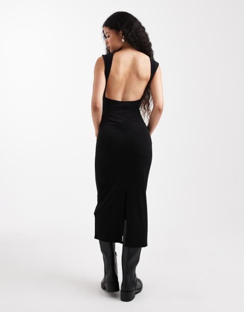 Vestido midi negro con espalda descubierta y detalle fruncido de Noisy May Petite - view 1