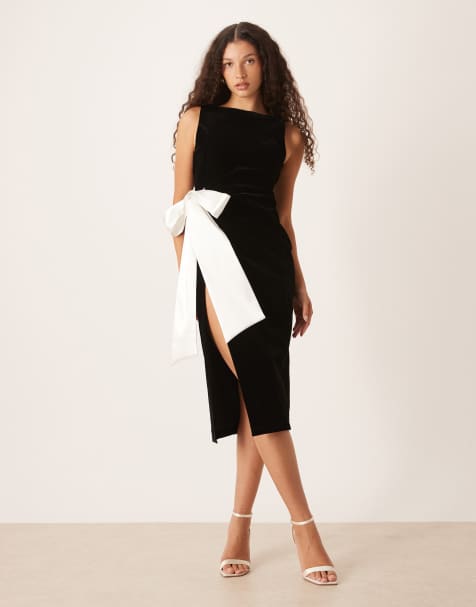 Vestido midi negro con lazo de satén en contraste de Hope & Ivy - view 1