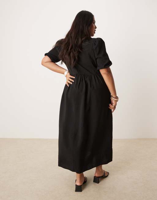 Vestido midi negro con mangas abullonadas y cuello de solapas de Nobody's Child Plus, 3 de 4