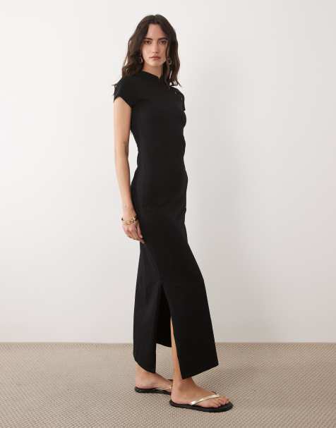 Vestido midi negro con mangas de casquillo y botón con presilla de ASOS DESIGN - view 1