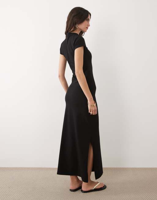 Vestido midi negro con mangas de casquillo y botón con presilla de ASOS DESIGN, 3 de 4