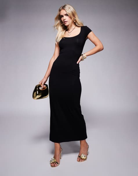 Vestido midi negro con mangas de casquillo y cuello muy ancho de ASOS DESIGN Petite - view 1