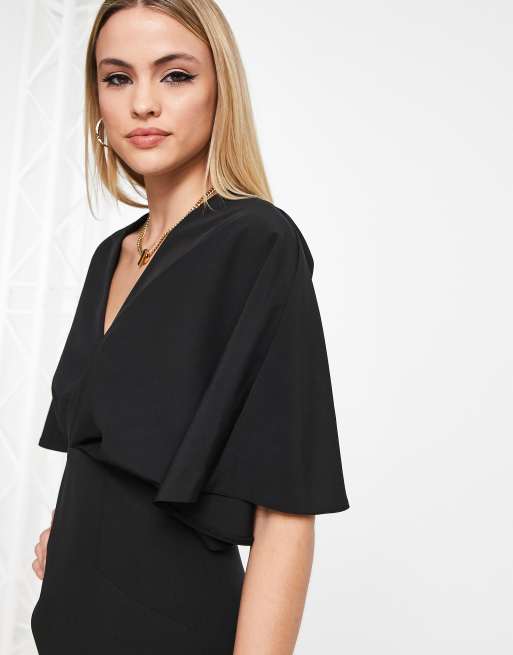 Vestido midi negro con mangas tipo blusón y detalle plisado de ASOS DESIGN Tall, 4 de 4
