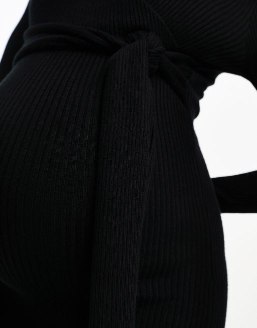 Vestido midi negro cruzado en la parte delantera de punto de ASOS DESIGN Maternity, 3 de 4