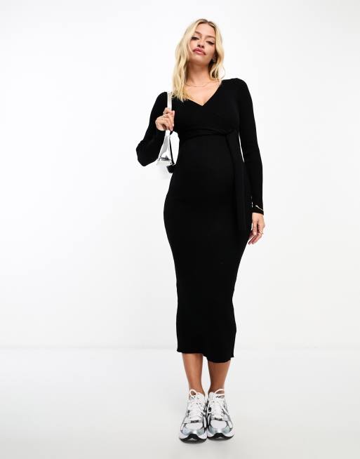 Vestido midi negro cruzado en la parte delantera de punto de ASOS DESIGN Maternity, 4 de 4