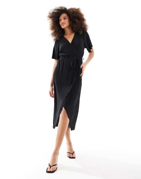 Vestido midi negro cruzado y plisado de YAS - view 1