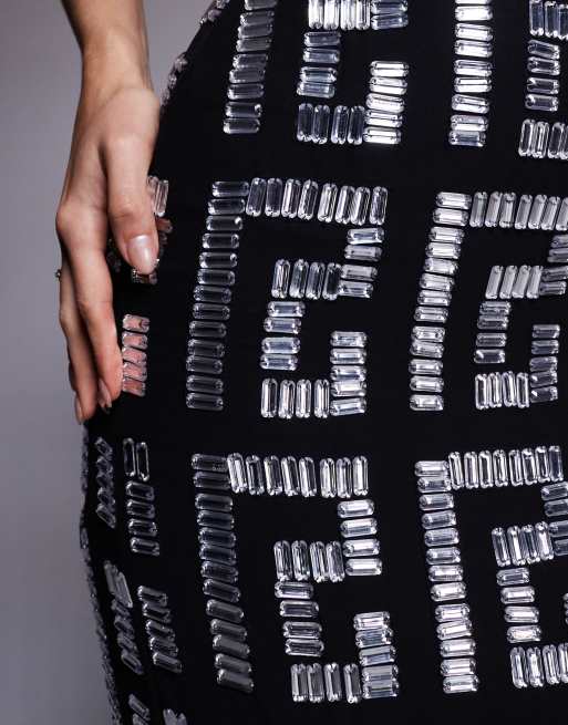 Vestido midi negro de corte recto con abalorios de ASOS DESIGN, 3 de 4