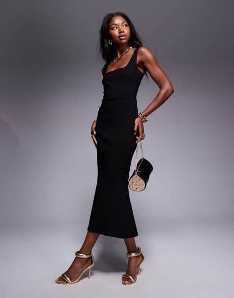 Vestido midi negro de corte sirena sin mangas con escote cuadrado de bengalina de Vesper - view 1