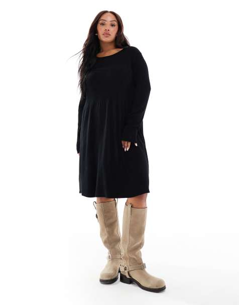 Vestido midi negro de corte skater de punto de ONLY Curve - view 1