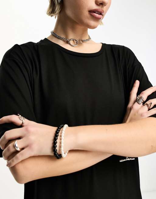 Vestido midi negro de estilo camiseta con abertura de Noisy May, 3 de 4