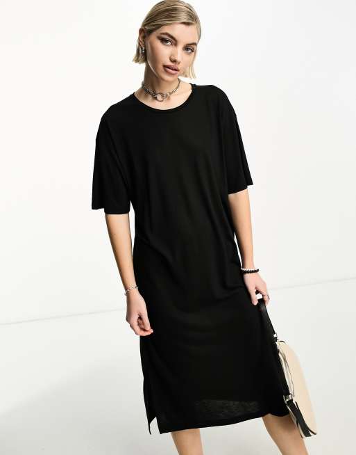 Vestido midi negro de estilo camiseta con abertura de Noisy May, 4 de 4