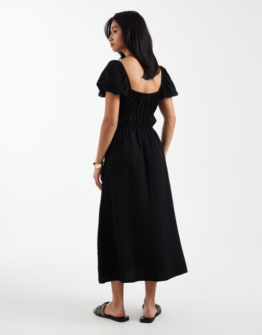 Vestido midi negro de estilo mesonera de New Look Petite, 3 de 4