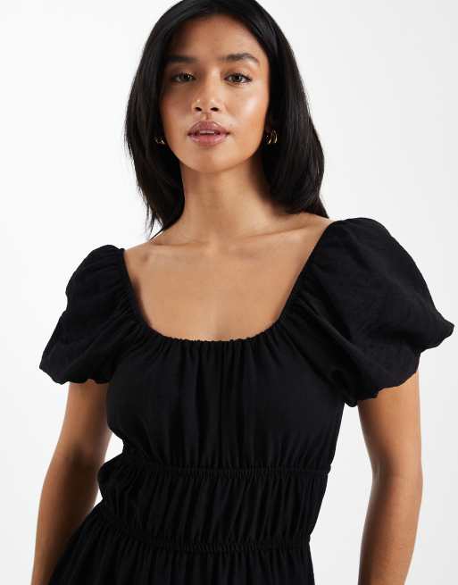 Vestido midi negro de estilo mesonera de New Look Petite, 4 de 4