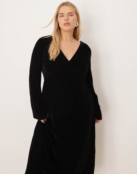 Vestido midi negro de manga larga con cuello de pico Josie de Nobody's Child Plus - view 1