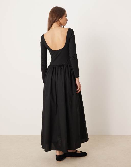 Vestido midi negro de manga larga con diseño híbrido de ASOS DESIGN, 2 de 4