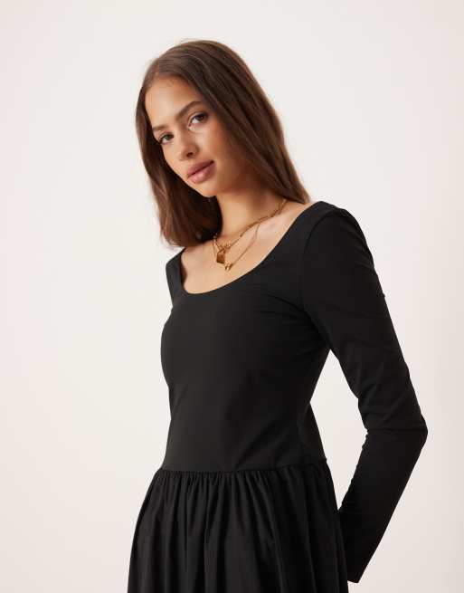 Vestido midi negro de manga larga con diseño híbrido de ASOS DESIGN, 4 de 4