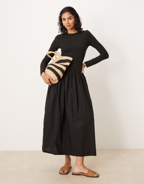 Vestido midi negro de manga larga con diseño híbrido y espalda redondeada de ASOS DESIGN - view 1