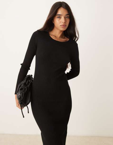 Vestido midi negro de manga larga de canalé de Vila - view 1