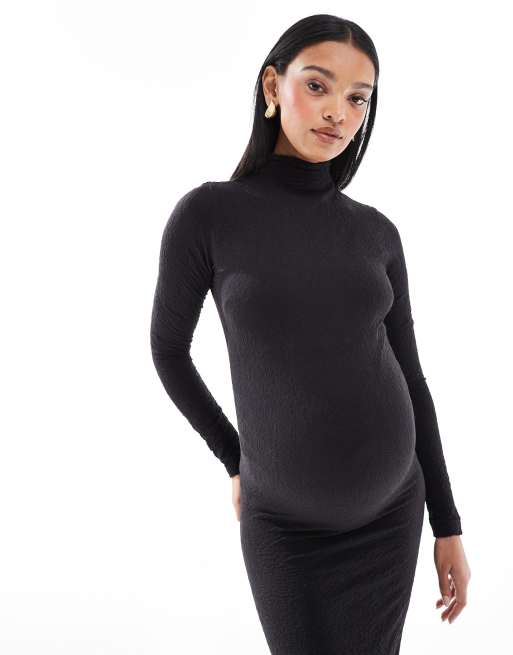 Vestido midi negro de tejido texturizado sin costuras de Mamalicious Maternity, 3 de 4