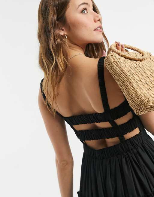 Vestido midi negro de tirantes con bajo sin rematar de ASOS DESIGN, 3 de 4