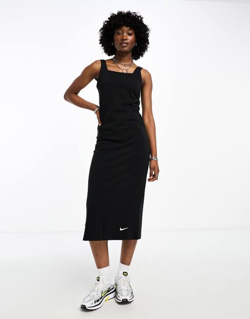 Vestido midi negro de tirantes de punto de Nike