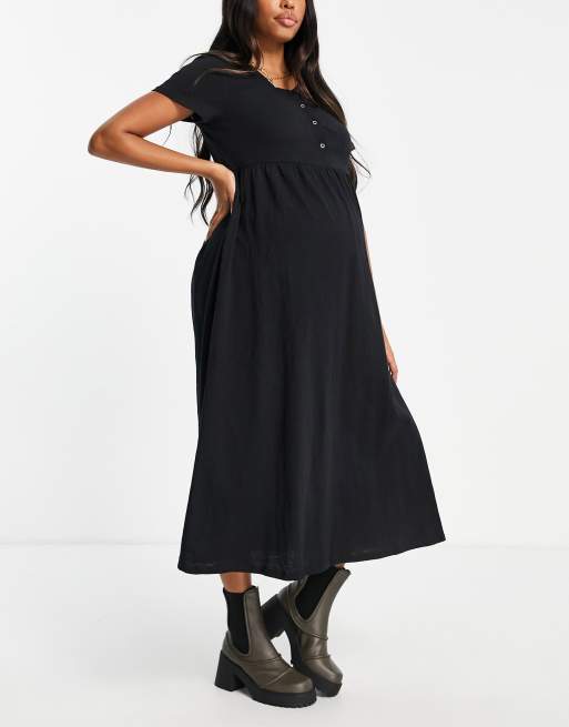 Vestido midi negro estilo babydoll de manga corta de Cotton On Maternity , 4 de 4