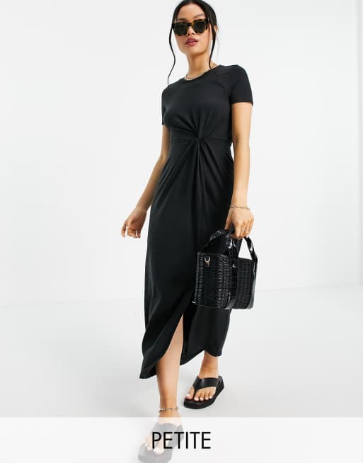 Vestido midi negro estilo camiseta con detalle retorcido de Vero Moda Petite