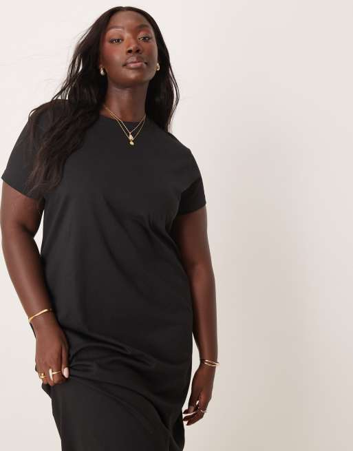 Vestido midi negro estilo camiseta de punto de New Look Curve, 3 de 4