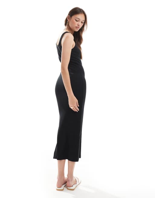 Vestido midi negro estilo camiseta de tirantes de canalé de Vero Moda, 3 de 4