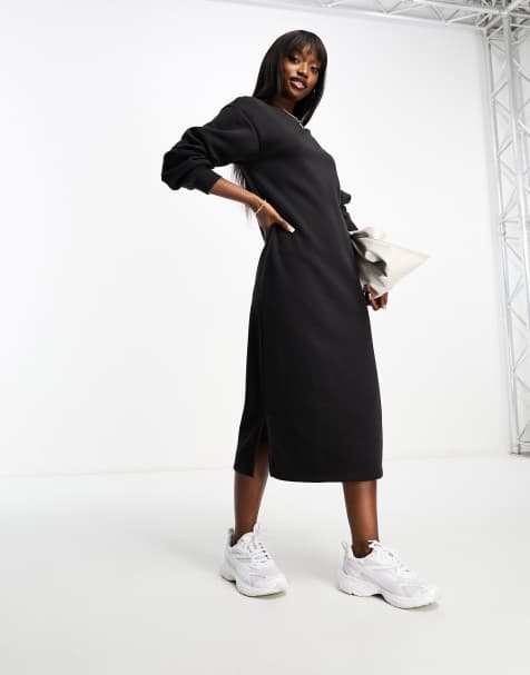 Vestido midi negro estilo sudadera con sobrefalda Sabrina de Threadbare - view 1