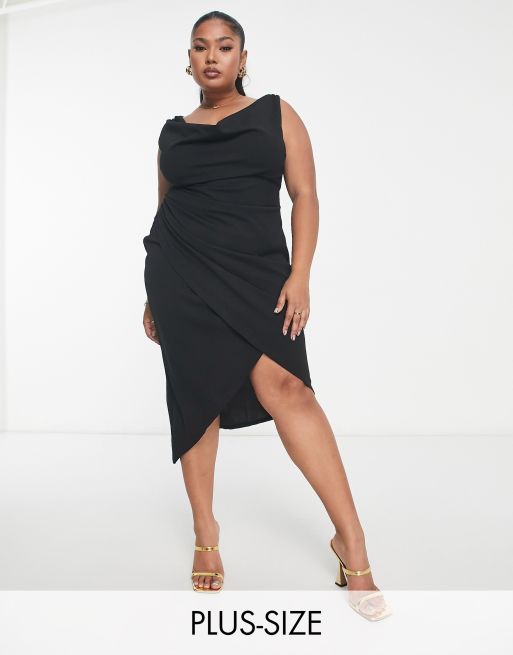 Vestido midi negro estructurado con cuello desbocado de New Look Curve