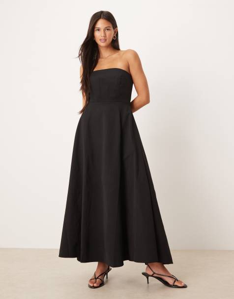 Vestido midi negro estructurado con escote palabra de honor de Mango - view 1