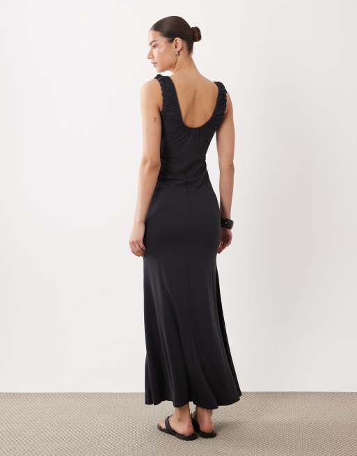 Vestido midi negro fruncido con cuello ancho de ASOS DESIGN, 4 de 4