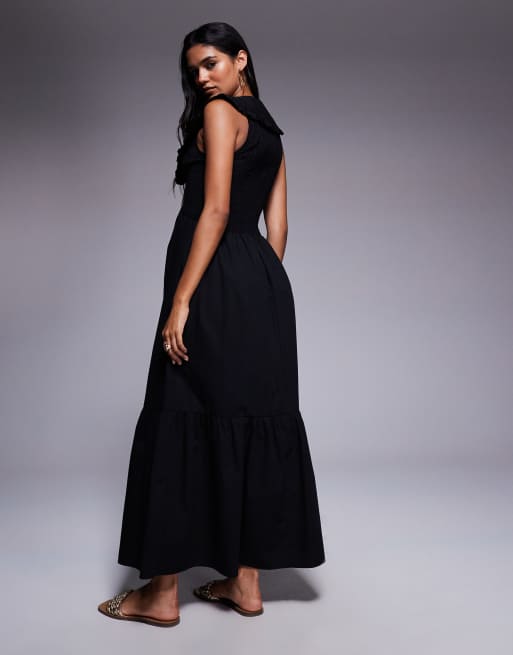 Vestido midi negro fruncido con volantes de River Island, 4 de 4