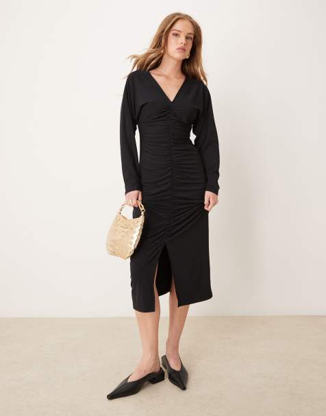 Vestido midi negro fruncido en la parte delantera de JDY - view 1