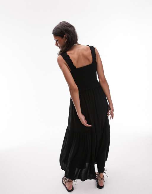 Vestido midi negro fruncido estilo pichi de Topshop, 2 de 4