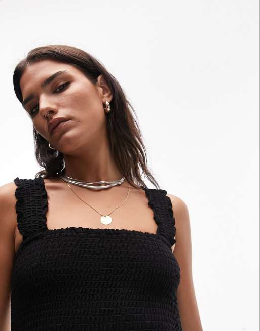 Vestido midi negro fruncido estilo pichi de Topshop, 3 de 4