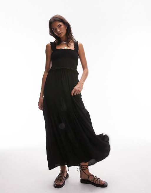 Vestido midi negro fruncido estilo pichi de Topshop, 4 de 4