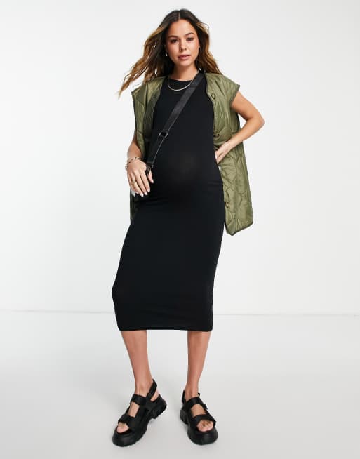 Vestido midi negro fruncido sin mangas de Topshop Maternity, 4 de 4