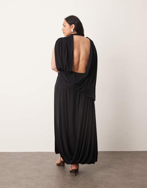 Vestido midi negro sin mangas con bajo drapeado y detalle de hebilla de ARRANGE Curve, 2 de 4