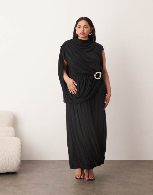 Vestido midi negro sin mangas con bajo drapeado y detalle de hebilla de ARRANGE Curve, 4 de 4