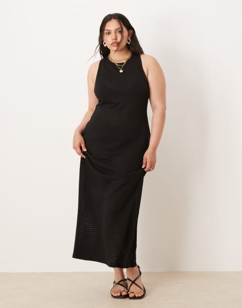 Vestido midi negro sin mangas con parte trasera elástica de croché de ASOS DESIGN Curve - view 1