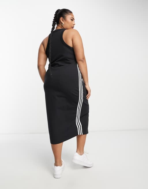 Vestido midi negro sin mangas con tres rayas de adidas Originals Plus