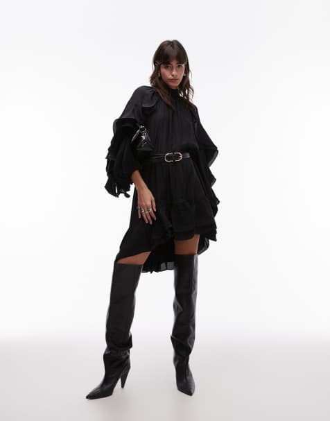 Vestido midi negro vaporoso de manga larga con detalle de volantes de & Other Stories - view 1