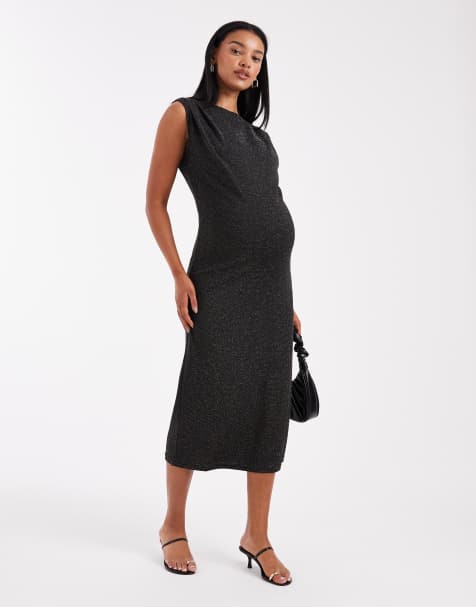 Vestido midi negro y plateado sin mangas con cuello recto y acabado de purpurina de Mamalicious Maternity - view 1