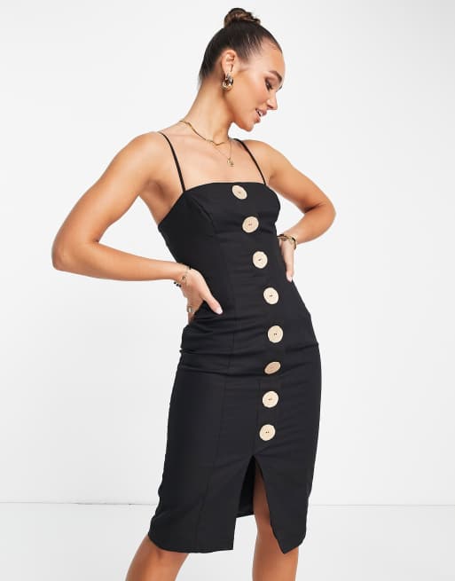 Vestido midi negros abotonado Benedetta de Finders Keepers