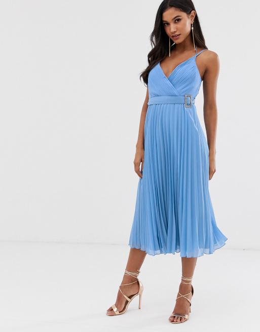 Vestido midi plisado con tirantes y cinturón de ASOS DESIGN ASOS