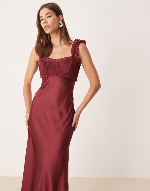  Vestido midi rojo cereza oscuro con pecho fruncido de chifón de ASOS DESIGN, 4 de 4
