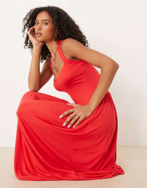 Vestido midi rojo con cintura baja y cuello halter de ASOS DESIGN, 3 de 4