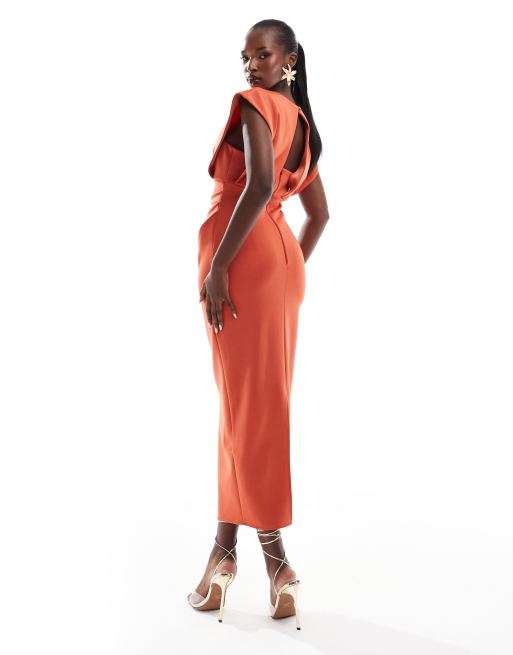 Vestido midi rojo con cuello alto y diseño estructurado de ASOS DESIGN, 4 de 4
